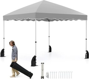 Tenda dobrável portátil com 8 estacas, 4 âncoras, 4 cordas de vento, 4 sacos de areia, 300 x 300 x 266-286 cm - cinza