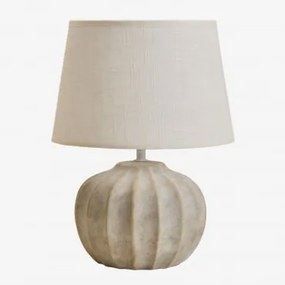 Luminária De Mesa Yalira 30cm Em Cerâmica E Linho Beige Creme - Sklum