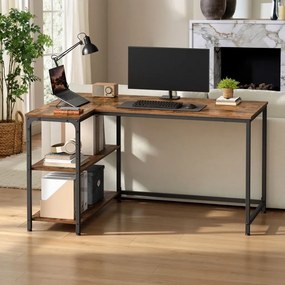 Secretária com espaço de arrumação em L, prateleira ajustável em altura 120 x 80 x 76 cm castanho