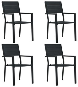 Cadeiras jardim 4 pcs PEAD aspeto madeira preto