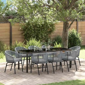 vidaXL Conjunto de Jantar de Jardim 9 peças em rattan poliéster cinza