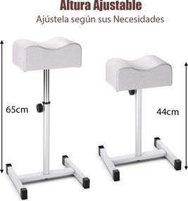 Apoio de pés para pedicure e manicure com altura regulável Almofada de 44-65 cm Equipamento profissional para salões de beleza Branco