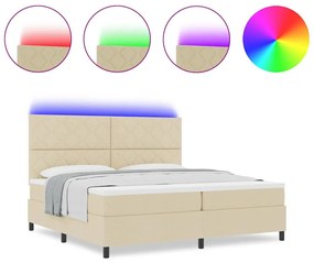Cama com Estrado e Colchão com Luz LED - Creme, 200 x 200 cm, Tecido