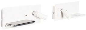 Conjunto de 2 Apliques de Parede Branco com LED, USB e Carregador por Indução - Riza