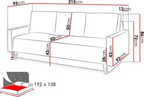 Sofá-cama Delbene 101, Cama com arrumação, 86x215x95cm, 104 kg, Pernas: Plástico