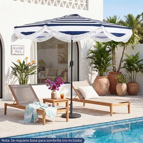 Guarda sol de Exterior com Franjas 270 x 234 cm (BASE NÃO INCLUIDA), Ângulo de Inclinação Ajustável, Azul e branco
