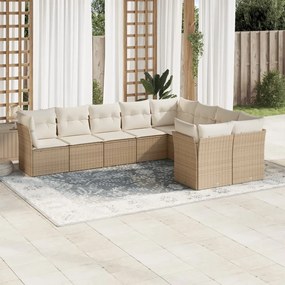 vidaXL 9 pcs conjunto de sofás p/ jardim com almofadões vime PE bege