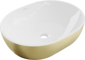 Mexen Viki lavatório de bancada 48 x 35 cm, branco/dourado padrão linhas - 21054817