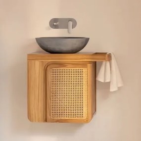 Conjunto De Móveis De Banheiro Suspensos Em Madeira De Teca Georgy Madeira De Teca & Cimento Cinzento Redondo Ø40 Cm Tarsis & Sem Espelho - Sklum