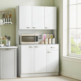 Armario de cozinha 101 x 39 x 180 cm contemporâneo com várias opções de arrumação, 6 portas, 1 gaveta + tabuleiro grande Branco