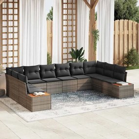 Conjunto de Sofá de Jardim vidaXL com Almofadas Cinzento de Rattan Poliéster Acácia