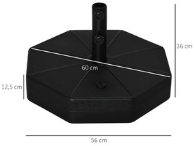 Outsunny Base para Chapéu de Sol Portátil Base para Chapéu de Sol Recarregável para Mastros de Φ3,8cm e Φ4,8cm Preto