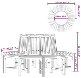 Banco para árvore redondo Ø208 cm madeira de eucalipto maciça