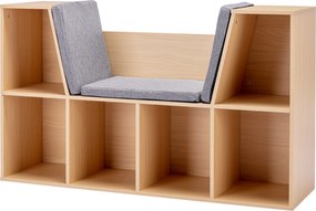 HOMCOM 2-em-1 Estante infantil Estante + Banco com acolchoado incl. almofadas 103 cm × 30 cm × 62 cm Branco + Cinza | Aosom Portugal
