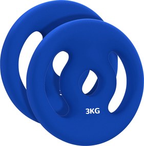 SPORTNOW Conjunto de 2 discos de peso 2 x 3 kg discos de halteres para barras Ø 2,5 cm com pegas fáceis de segurar em metal, azul | Aosom Portugal