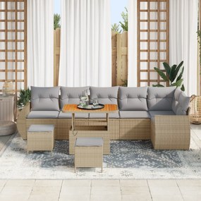 Conjunto de Sofás para Jardim vidaXL 9 Peças com Almofadas Bege Rattan