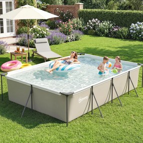 Piscina Desmontável Tubular 394,5x208,3x80,5 cm 6075 L Retangular com Estrutura Metálica para 4-6 Pessoas Cinza