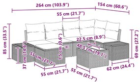 Conjunto de Sofá de Jardim de 6 Peças com Almofadas Cinza em Rattan Po