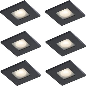 Conjunto de 6 focos embutidos modernos pretos giratórios e inclináveis IP44 - Qure