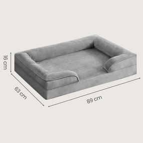 Cama ortopédica para cães L 89 x 63 x 16 cm, capa removível, bordas mais altas, antiderrapante, lavável, cama para animais de estimação, cinzento clar