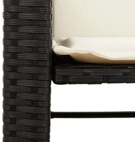 Sofá de jardim de 2 lugares com mesa e bancos vime PE preto
