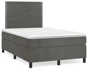 Cama box spring colchão LED 120x190cm couro artif. cinza-escuro