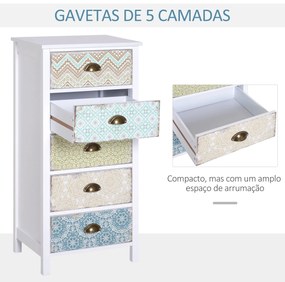 Cómoda de Dormitório Moderna Cómoda de Madeira com 5 Gavetas com Diferentes Padrões Móvel Cómoda 46x34x97,5 cm Multicor