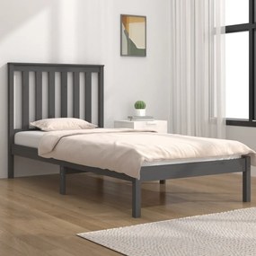 vidaXL Estrutura de cama pequena solteiro 75x190 cm pinho maciço cinza