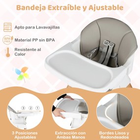 Cadeira de refeição evolutiva 9 em 1 com tabuleiro removível e lavável na máquina de lavar louça, pernas em madeira maciça, cinto de 5 pontos e almofa