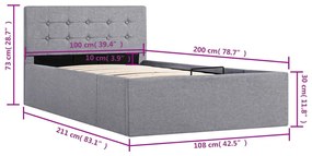 Cama hidráulica c/ arrumação 100x200cm tecido cinza-claro