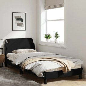 Estrutura de cama c/ cabeceira tecido 90x190 cm preto