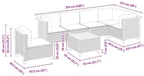 7 pcs conjunto de sofás p/ jardim c/ almofadões vime PE preto