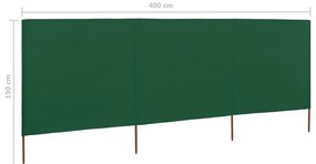 Para-vento com 3 painéis em tecido 400x160 cm verde