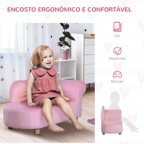 Sofá para Crianças de 3-5 Anos Mini Sofá Estofado em Poliéster com Assento Acolchoado Carga Máxima 50 kg 80x40x49 cm Rosa