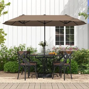 Guarda-sol duplo para jardim com base recarregável, manivela e 12 hastes de alta resistência Castanho