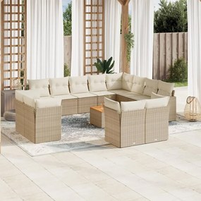 13 pcs conjunto de sofás p/ jardim com almofadões vime PE bege