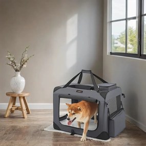 Caixa dobrável para cães, caixa de transporte em tecido de rede 70 x 52 x 52 cm cinzento