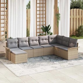 vidaXL Conjunto de Sofá de Jardim de 8 Peças com Almofadas Bege em Rattan Polietileno