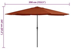 Guarda-sol de jardim com poste de metal 390 cm terracota