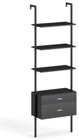 Prateleira de escada de 6 níveis com 2 gavetas, estante de parede com estrutura de metal cinza