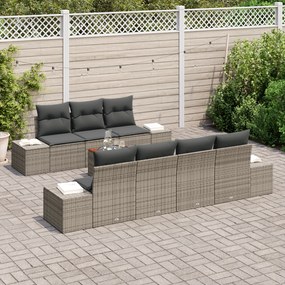 Conjunto de Sofá de Jardim de 8 Peças com Almofadas Cinza Rattan Acáci