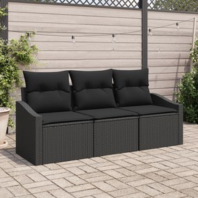 vidaXL Conjunto de Jantar de Jardim 3 Peças com Almofadas Preto Rattan Sintético