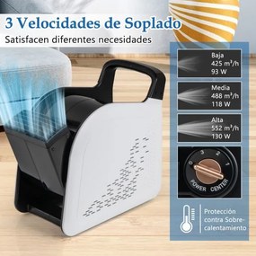 Ventilador de alta velocidade com 3 velocidades e cabeça giratória de 185° para secagem, arrefecimento, ventilação e refrigeração 130W 552 m³/h Preto