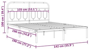 Estrutura de cama com cabeceira 135x190 cm metal preto