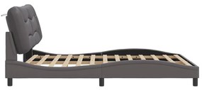 Estrutura de cama c/ luzes LED 160x200cm couro artificial cinza