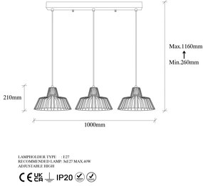 Candeeiro Chandelier Hakcu – Preto Antique – 100 x 30 x 116 cm