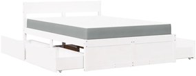 Cama com gavetas e colchão 120x190 cm pinho maciço branco
