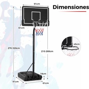 Cesto de basquetebol portátil ajustável de 2,1-2,6 m para crianças com base reenchível, tabuleiro de PC inquebrável, rodas de transporte, preto