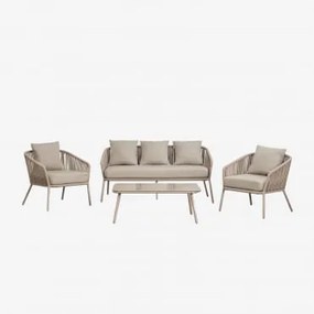 Conjunto De Jardim Com Sofá De 2 Lugares, 2 Poltronas E Mesas De Centro Em Alumínio E Corda Trançada Arhiza Castanho Moka - Sklum