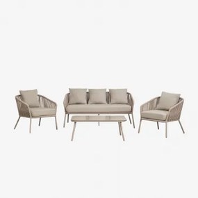 Conjunto De Jardim Com Sofá De 2 Lugares, 2 Poltronas Em Corda Trançada E Mesa De Centro Arhiza Moka Brown - Sklum